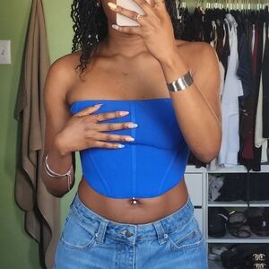 Blue Strapless Corset Top